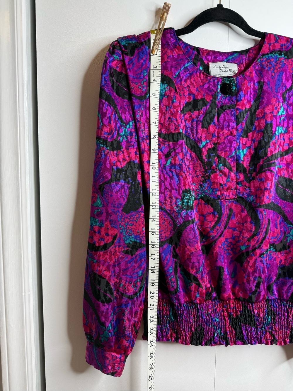 Vintage Lady Page Susan Page blouse pink purple jewel-toned floral Large - Picture 9 of 10